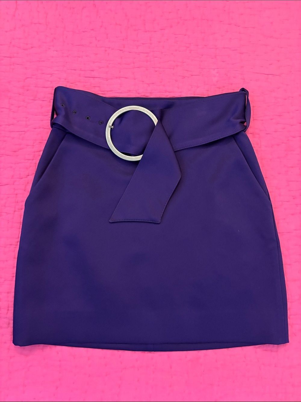 Zara Deep Purple Mini Skirt with Silver Ring Belt, XS
